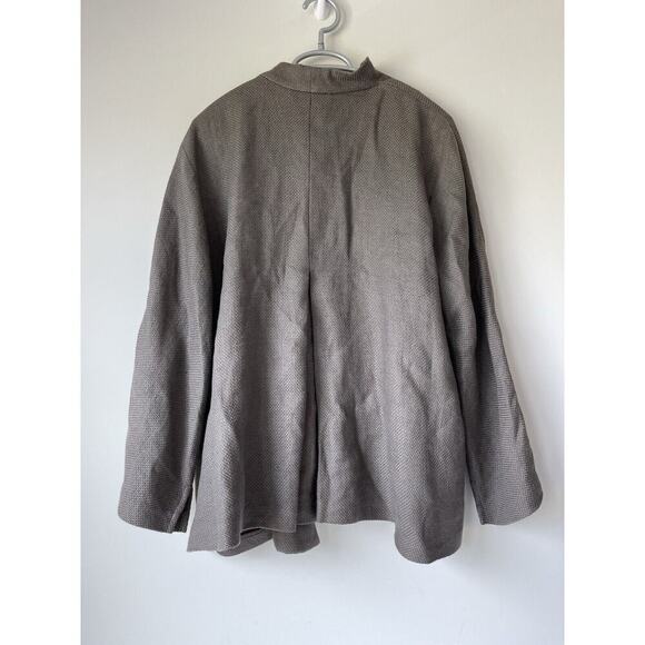 Eileen Fisher 71% Linen Open Front Blazer Cardigan Jacket Size L Brown - Picture 2 of 11